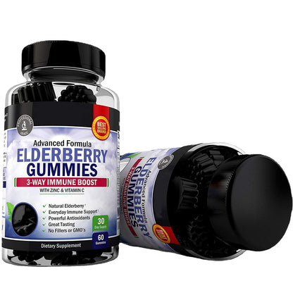 Black Elderberry Gummies | 60 Count | with Zinc and Vitamin C | Vegan, Non-GMO, Gluten Free Extract for Adults | Berry Flavor